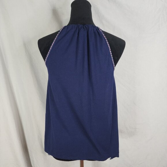 JOLT Size Medium Blue Floral Boho Beach Square Neck Pleated Strappy Tank Top EUC - Picture 5 of 9